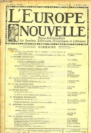 Seller image for L'Europe Nouvelle. Revue Hebdomadaire des Questions Extrieures, Economiques et Littraires. N40 - 2me anne. for sale by Le-Livre