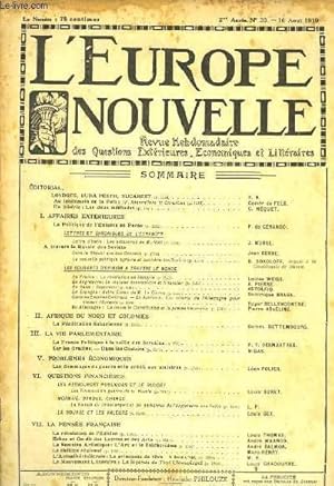 Seller image for L'Europe Nouvelle. Revue Hebdomadaire des Questions Extrieures, Economiques et Littraires. N33 - 2me anne. for sale by Le-Livre