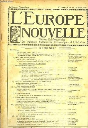 Seller image for L'Europe Nouvelle. Revue Hebdomadaire des Questions Extrieures, Economiques et Littraires. N29 - 2me anne. for sale by Le-Livre