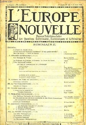 Seller image for L'Europe Nouvelle. Revue Hebdomadaire des Questions Extrieures, Economiques et Littraires. 1re anne, N16 for sale by Le-Livre