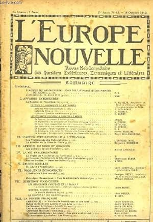 Seller image for L'Europe Nouvelle. Revue Hebdomadaire des Questions Extrieures, Economiques et Littraires. N42 - 2me anne. for sale by Le-Livre