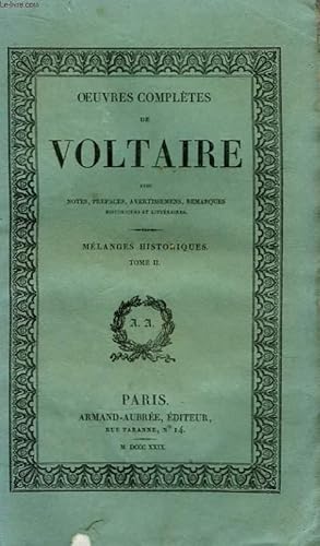 Seller image for Oeuvres Compltes de Voltaire. TOME 22 : Mlanges Historiques, Tome 2 for sale by Le-Livre