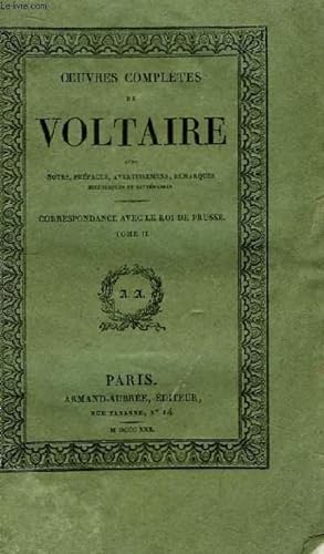 Imagen del vendedor de Oeuvres Compltes de Voltaire. TOME 53 : Correspondance avec le Roi de Prusse, Tome II a la venta por Le-Livre