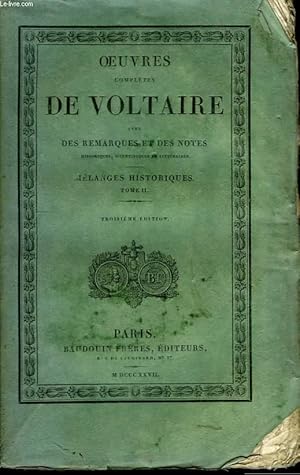 Seller image for Oeuvres Compltes de Voltaire. TOME 36 : Mlanges Historiques, Tome II for sale by Le-Livre