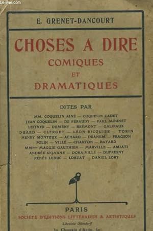 Image du vendeur pour Choses  dire, comiques et dramatiques. mis en vente par Le-Livre