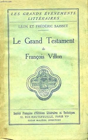 Seller image for Le Grand Testament de Franois Villon. for sale by Le-Livre