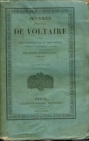 Seller image for Oeuvres Compltes de Voltaire. TOME 37 : Mlanges Historiques, Tome III for sale by Le-Livre