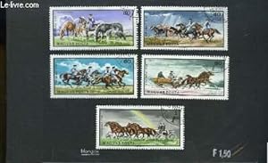 Collection de 5 timbres-poste oblitérés, de Hongrie. Série Cavaliers et Diligences.