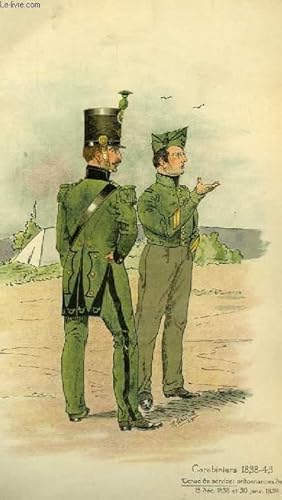 Imagen del vendedor de Lithographie en couleurs, d'aprs une aquarelle, de la Tenue de service et de quartier (caporal), de Carabiniers 1838 - 45. Extrait de L'Uniforme des Carabiniers Vaudois,  travers les ges 1768 - 1918. a la venta por Le-Livre