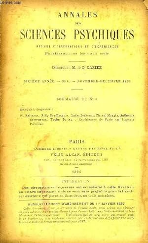 Imagen del vendedor de Annales des Sciences Psychiques. Recueil d'Observations et d'Expriences. N6 - 6me anne : Expriences de Paris sur Eusapia Paladino, par Boissaux, Sully Prudhomme, Desbeaux, M. Mangin, An. Guerronnan, Dariex. a la venta por Le-Livre