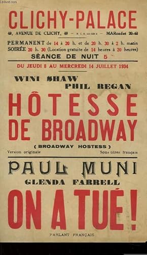 Affiche de Présentation du Théâtre "Clichy-Palace" : Hôtesse de Broadway (avec Wini Shaw et Phil ...