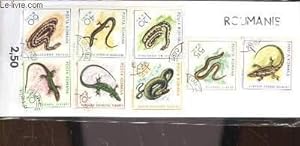 Collection de 8 timbres-poste oblitérés, de Roumanie. Série : Reptiles, Serpents, Lézards (Eremia...