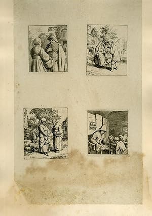 Image du vendeur pour Planche illustre de 4 gravures originales en noir et blanc : divers personnages costums du XVIIme sicle. mis en vente par Le-Livre