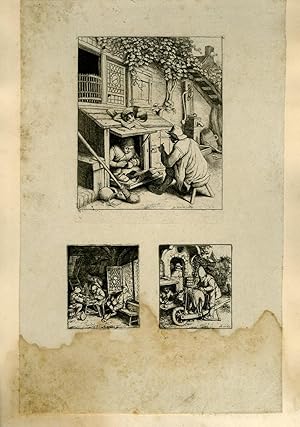 Image du vendeur pour Planche illustre de 3 gravures originales en noir et blanc : Diffrentes tapes d'un atelier de sabotier. mis en vente par Le-Livre