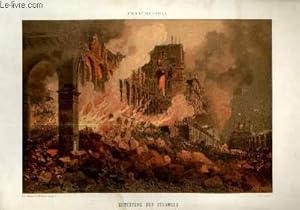 Paris et ses Ruines. Incendie du Ministère des Finances, 24 mai 1871. Planche illustrée d'une lit...