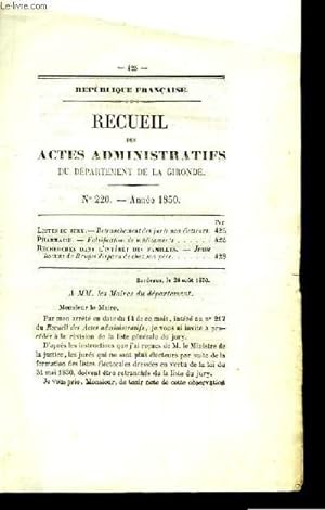 Seller image for Recueil des Actes Administratifs, du Dpartement de la Gironde. N220 : Falsification de mdicaments. for sale by Le-Livre