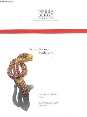 Bild des Verkufers fr Catalogue de la Vente aux Enchres du 6 dcembre 2007,  Drouot-Richelieu. Bijoux, Horlogerie. zum Verkauf von Le-Livre