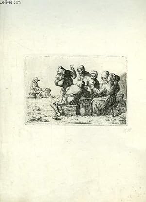 Image du vendeur pour Gravure originale en noir et blanc, de 4 hommes et 2 femmes, autour d'une table, buvant et festoyant. mis en vente par Le-Livre