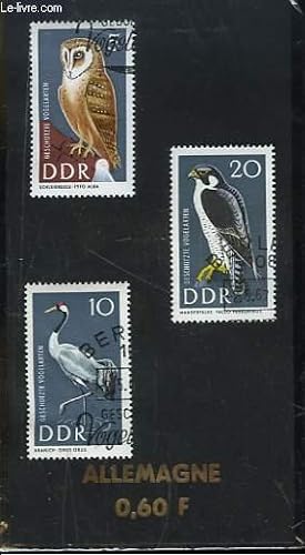 Seller image for Collection de 3 timbres-poste neufs et oblitérés, d'Allemagne. Série Ornithologie : Oiseau, Hibou, Grue. for sale by Le-Livre