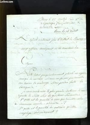 Lettre manuscrite ancienne de"L'agent national près le district de Bourg aux Officiers municipaux...