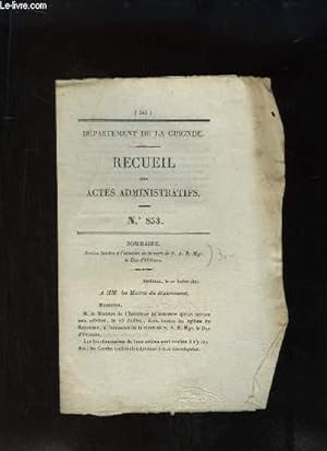 Seller image for Recueil des Actes Administratifs N853 : Service Funbre  l'occasion de la mort de S.A.R. Mgr le Duc d'Orlans. for sale by Le-Livre