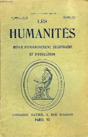 Seller image for Les Humanits. Revue d'Enseignement Secondaire et d'Education. N24 - 3me anne. for sale by Le-Livre