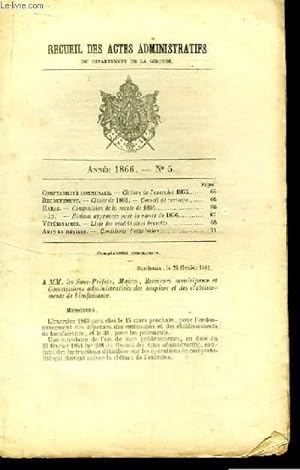 Bild des Verkufers fr Recueil des Actes Administratifs, du Dpartement de la Gironde. N5 - Anne 1866 : Haras, composition de la monte de 1866 zum Verkauf von Le-Livre