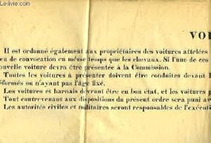 Affiche de "Convocation de Voitures attelées, ou non, à la Commission de Réquisition".