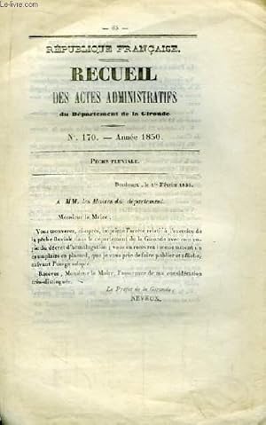 Seller image for Recueil des Actes Administratifs N170 - Anne 1850 : Pche Fluviale for sale by Le-Livre