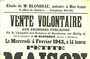 Affiche de la Vente Volontaire aux Enchères Publiques d'une Maison à Caudéran, le 4 février 1942.