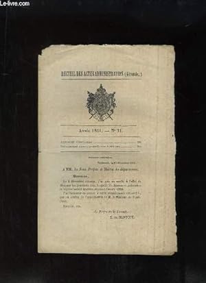 Seller image for Recueil des Actes Administratifs N31 - 1861 : Annonces Judiciaires - Recherches dans l'intrt des familles. for sale by Le-Livre