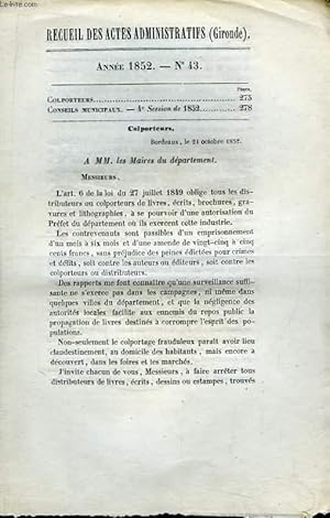 Seller image for Recueil des Actes Administratifs N43 - 1852 : Colporteurs. for sale by Le-Livre