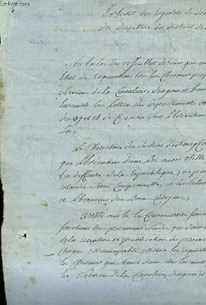 Lettre manuscrite "Extrait des Registres de Délibérations du Directoire du District de Bourg