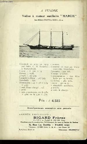 Seller image for Prospectus de la vente d'un Voilier à moteur auxiliaire "Marcie" (ex-Hela Naval). for sale by Le-Livre
