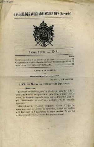 Seller image for Recueil des Actes Administratifs N8 - 1860 : Colportage, distribution illicite de brochures et d'crits. for sale by Le-Livre