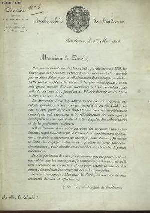 Lettre de l'Archevêché de Bordeaux à M. Le Curé. Circulaire relative à la Réhabilitation des Mari...