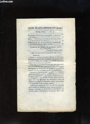 Seller image for Recueil des Actes Administratifs N2 - 1853 : Indication par les mdecins des causes des dcs occasionns par des maladies . for sale by Le-Livre