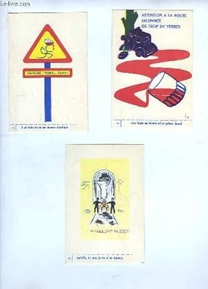 Lot de 3 Cartes Postales de la Prévention contre l'Alcool au Volant.