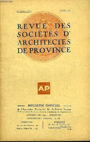 Seller image for Bulletin Officiel N10 - 42me anne, de la Revue des Socits d'Architectes de Province. for sale by Le-Livre