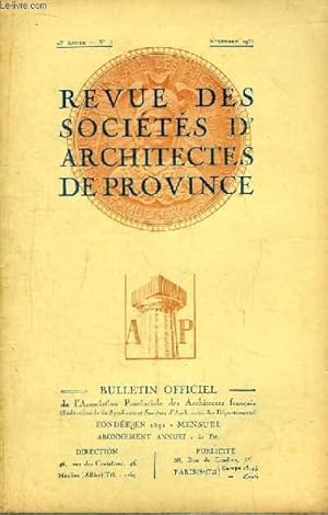 Seller image for Bulletin Officiel N11 - 43me anne, de la Revue des Socits d'Architectes de Province. for sale by Le-Livre
