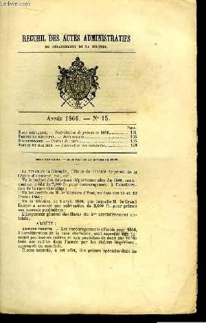 Bild des Verkufers fr Recueil des Actes Administratifs, du Dpartement de la Gironde. N15 - Anne 1866 : Race chevaline. zum Verkauf von Le-Livre