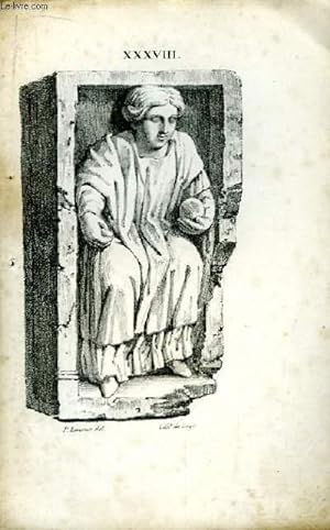 Gravure XIXe en noir et blanc, d'Antiques reliques gravées dans la pierre. Planche N° XXXVIII : U...