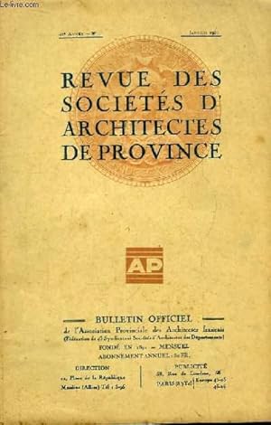 Seller image for Bulletin Officiel N1 - 41me anne, de la Revue des Socits d'Architectes de Province. for sale by Le-Livre