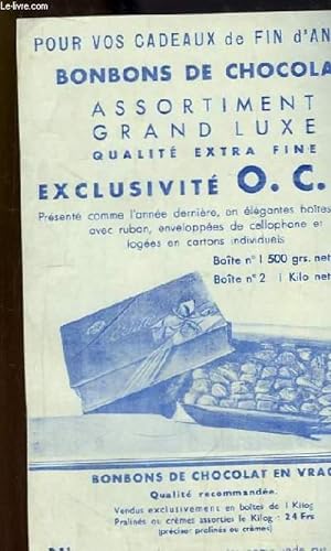 Seller image for Prospectus des Bonbons de Chocolat O.C.P. Assortiment Grand Luxe, qualité extra fine. for sale by Le-Livre