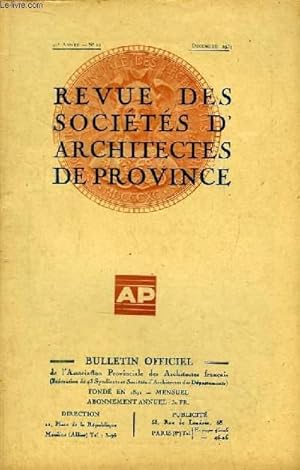 Seller image for Bulletin Officiel N12 - 41me anne, de la Revue des Socits d'Architectes de Province. for sale by Le-Livre