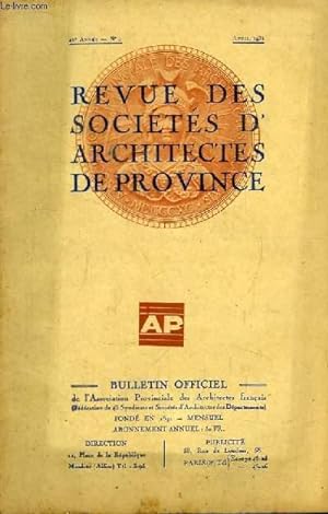 Seller image for Bulletin Officiel N4 - 41me anne, de la Revue des Socits d'Architectes de Province. for sale by Le-Livre