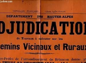 Seller image for Affiche de l'Adjudication de Travaux  excuter sur les Chemins Vicinaux et Ruraux. for sale by Le-Livre