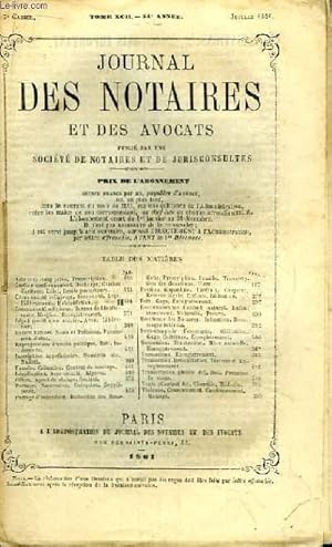 Seller image for Journal des Notaires et des Avocats. Cahier N7 , TOME XCII - 54e anne. for sale by Le-Livre