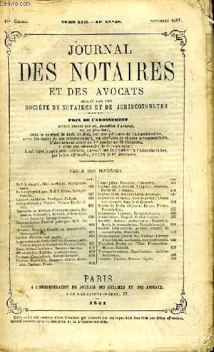 Seller image for Journal des Notaires et des Avocats. Cahier N11 , TOME XCII - 54e anne. for sale by Le-Livre