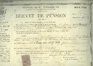 1 Brevet de Pension, délivré à Mme Marie D. veuve de Mr Antoine B., ancien Capitaine d'Octroi, re...